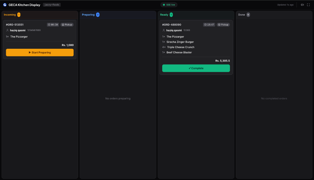 GECA Kitchen Display System (KDS) Real-Time Order Management
